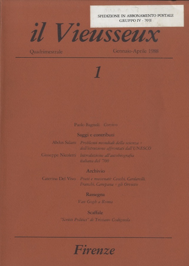 VIEUSSEUX (IL). Quadrimestrale. Disponiamo dei seguenti fascicoli. Anno 1 (1988), …