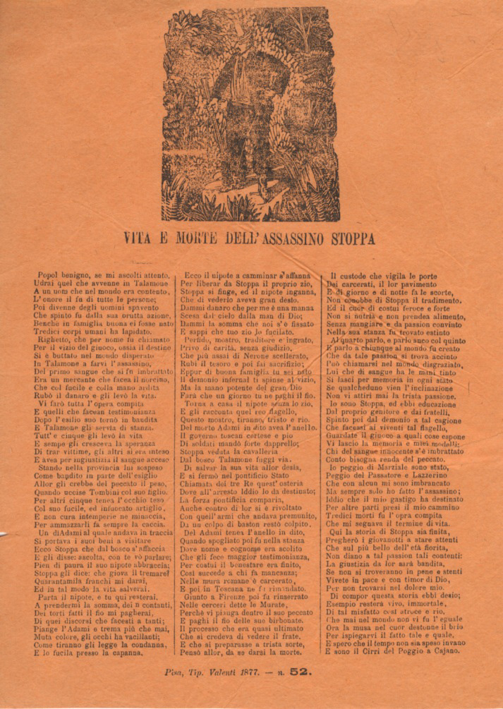 VITA e morte dell'assassino Stoppa. [Versi].