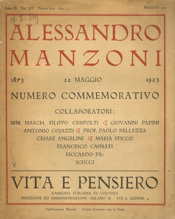 VITA e pensiero. Rassegna italiana di coltura. Anno IX, Vol. …