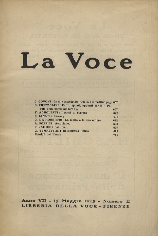 VOCE (LA). Diretta da G. De Robertis. Anno VII. 15 …