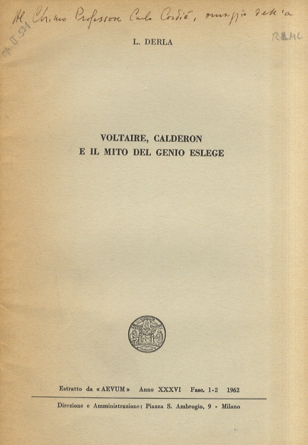 Voltaire, Calderon e il mito del genio Eslege.