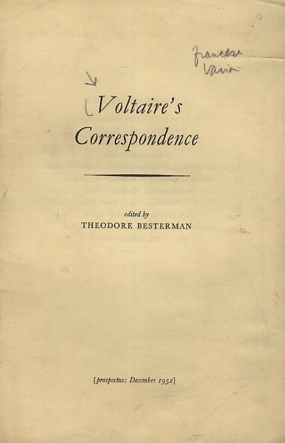 VOLTAIRE'S correspondance. Edited by Theodore Besterman.