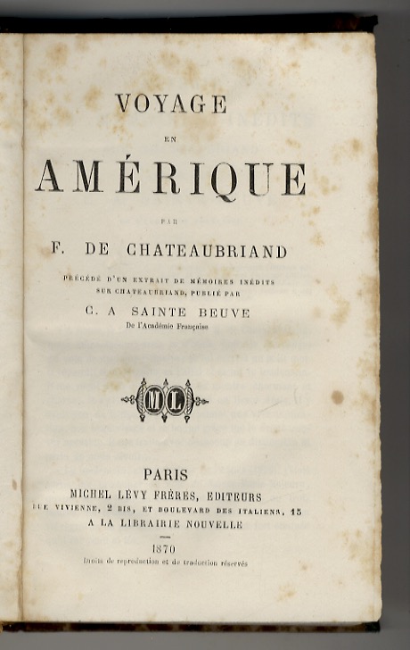 Voyage en Amérique. [.] Précédé d'un extrait de mémoires inédits …