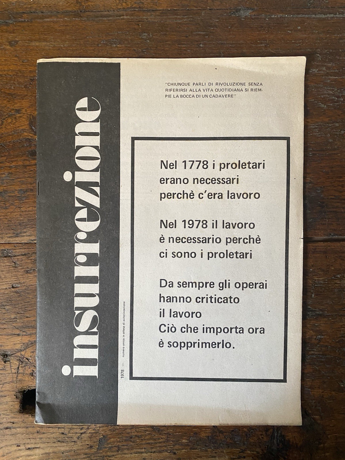 AA.VV. Insurrezione Numero unico in attesa autorizzazione Bologna 1978