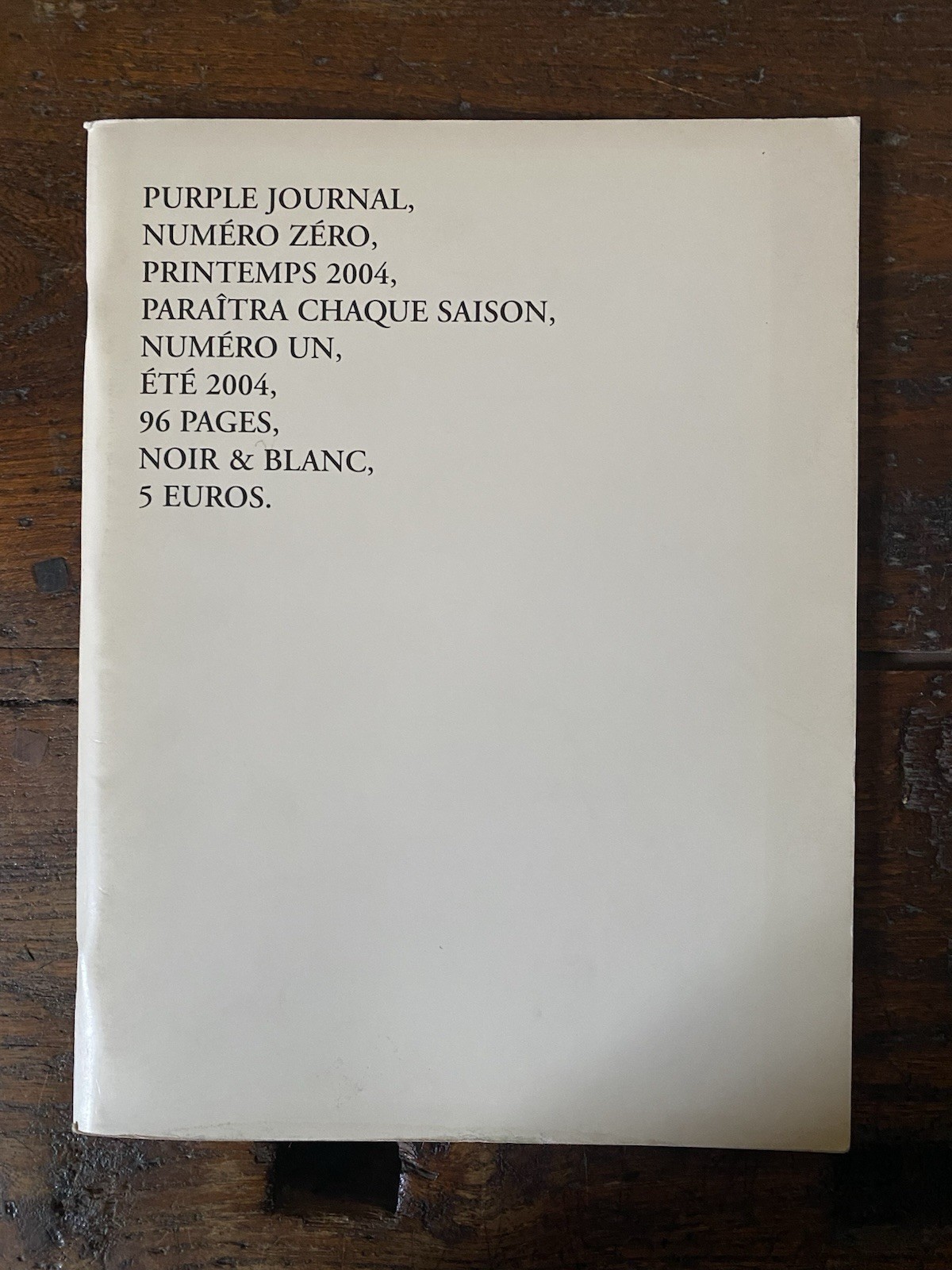 AA.VV. Purple Journal Numéro Zéro Paris Purple Institute 2004