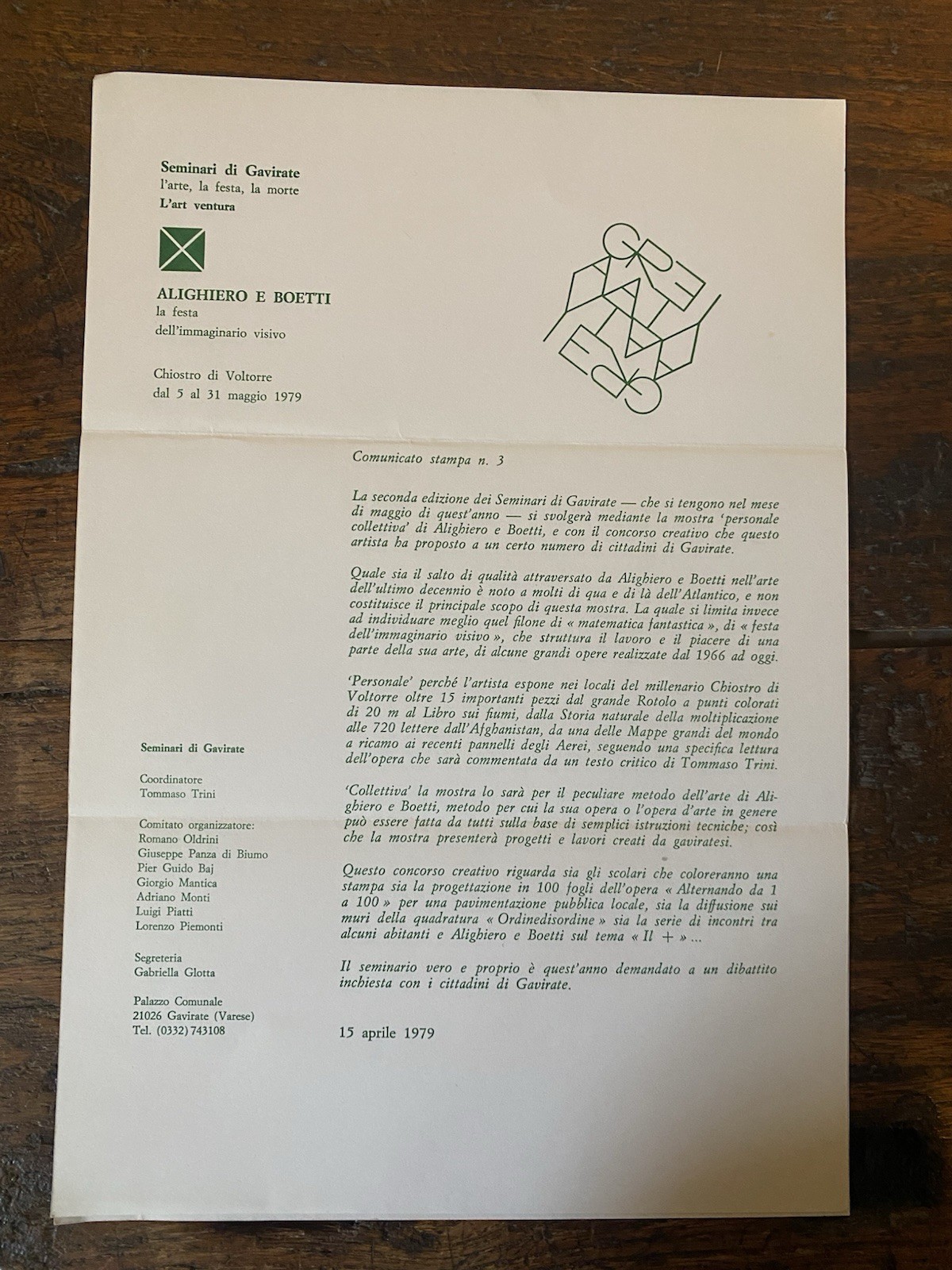 Alighiero e Boetti Comunicato stampa 31 x 21 cm. La …