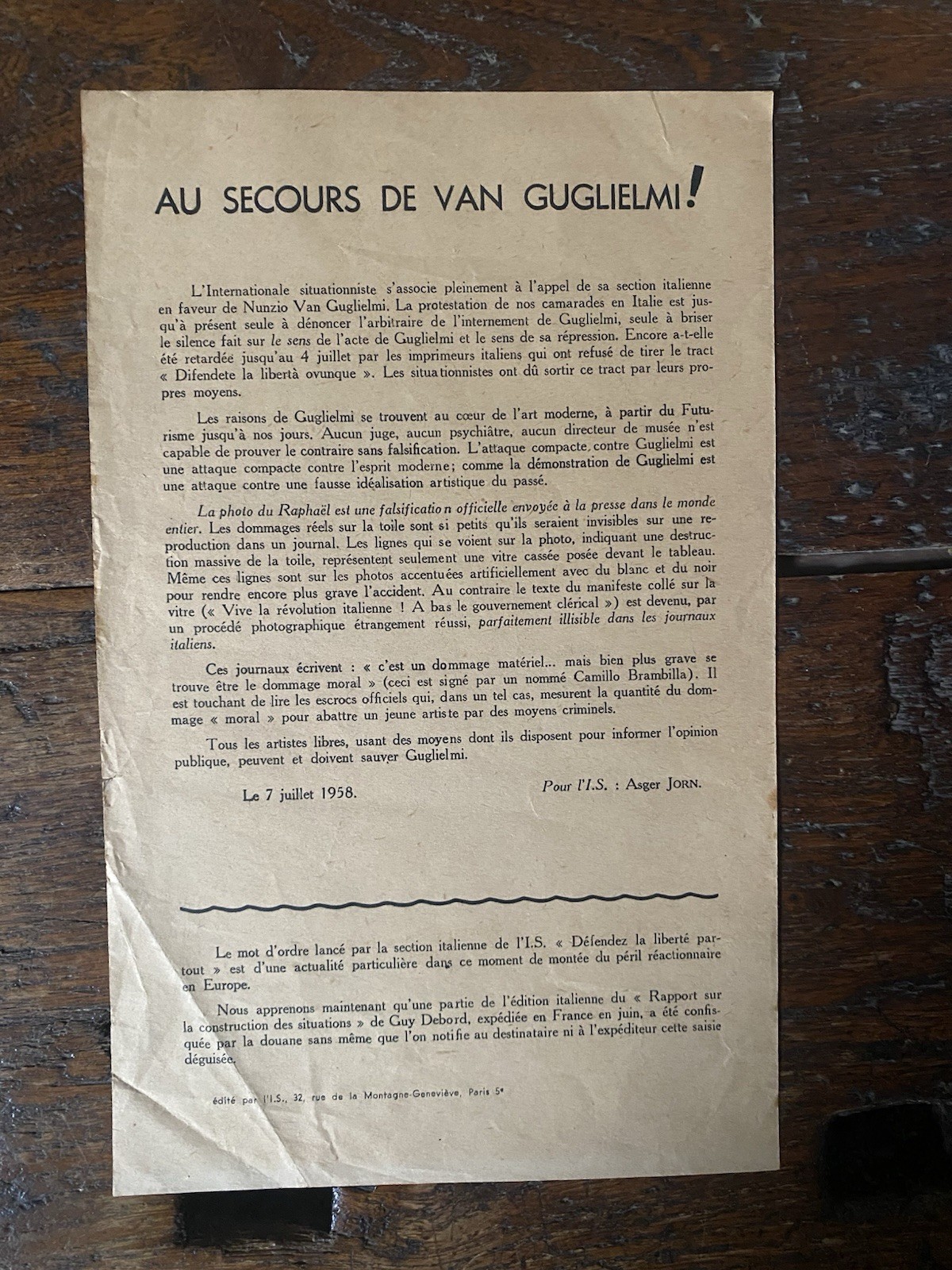 Asger Jorn Au secours de Van Guglielmi! Paris Internazionale Situazionista …