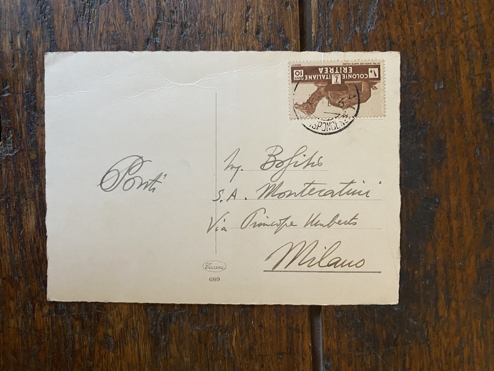 Autografato Ponti Gio Cartolina viaggiata anni '40 Etiopia / Eritrea