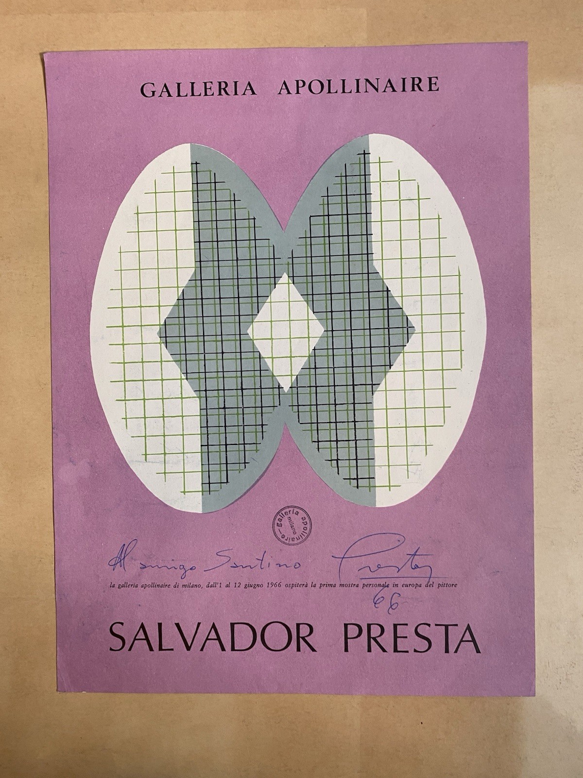 Autografato Presta Salvador Manifesto 44 x 32 cm. Galleria Apollinaire …