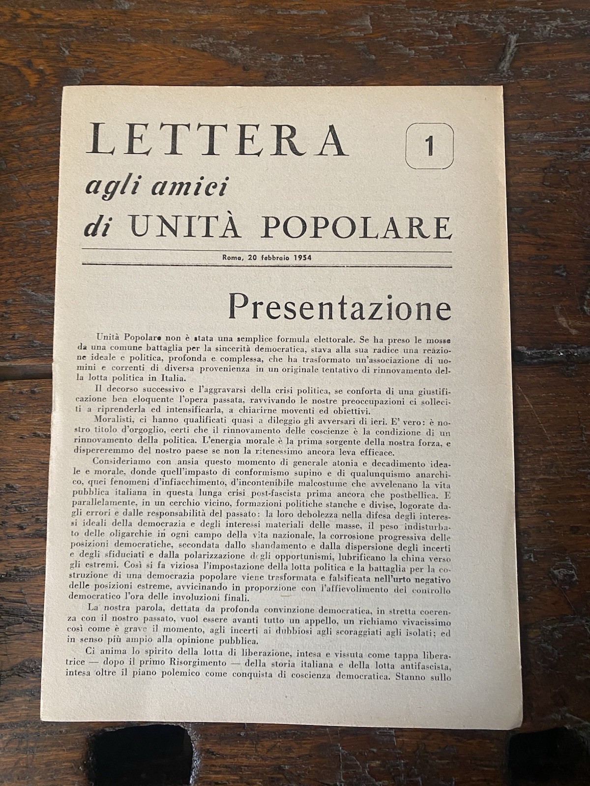 Cavallera Vindice redatta da, Lettera agli amici di Unità Popolare …