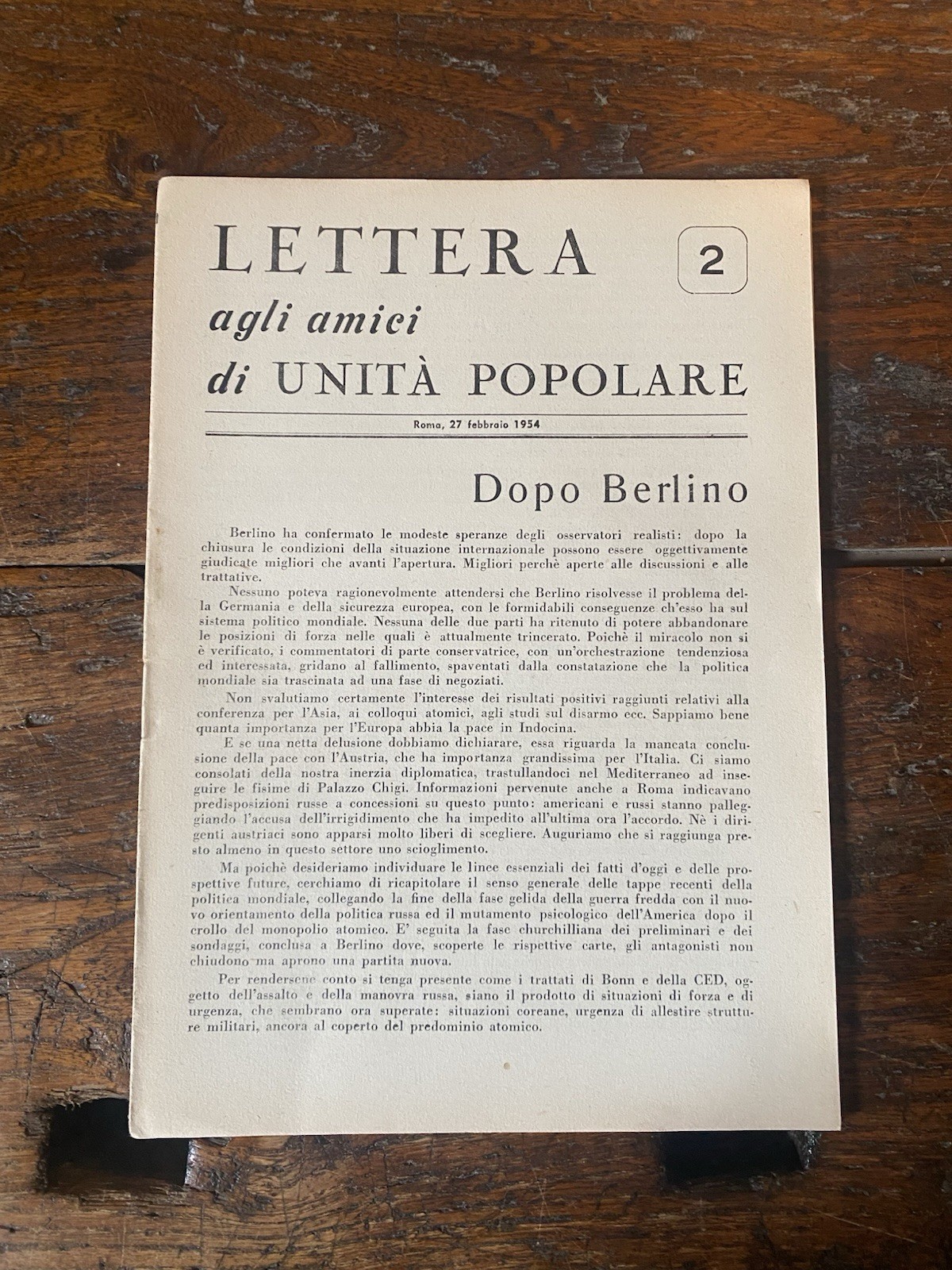 Cavallera Vindice redatta da, Lettera agli amici di unità popolare …