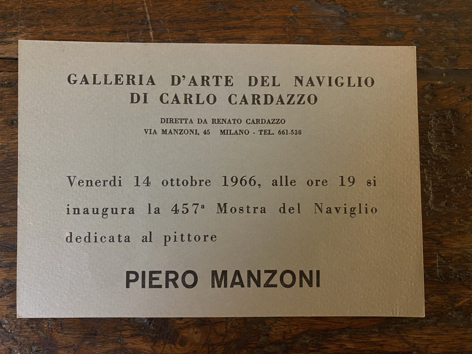 Piero Manzoni Invito 11 x 16 cm. Milano Galleria d'Arte …