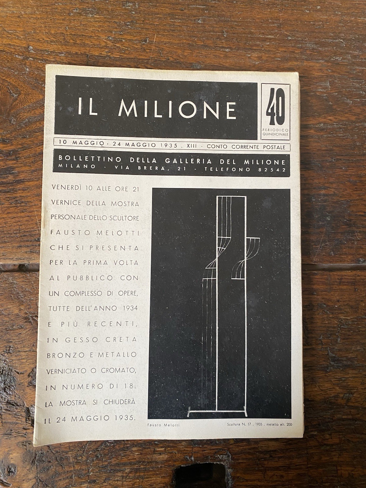 Melotti Fausto Il Milione n. 40 Bollettino della Galleria 10 …