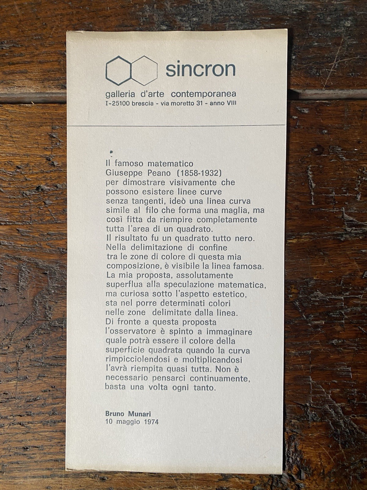 Munari Bruno Invito 22 x 11 cm. Galleria Sincron Milano …