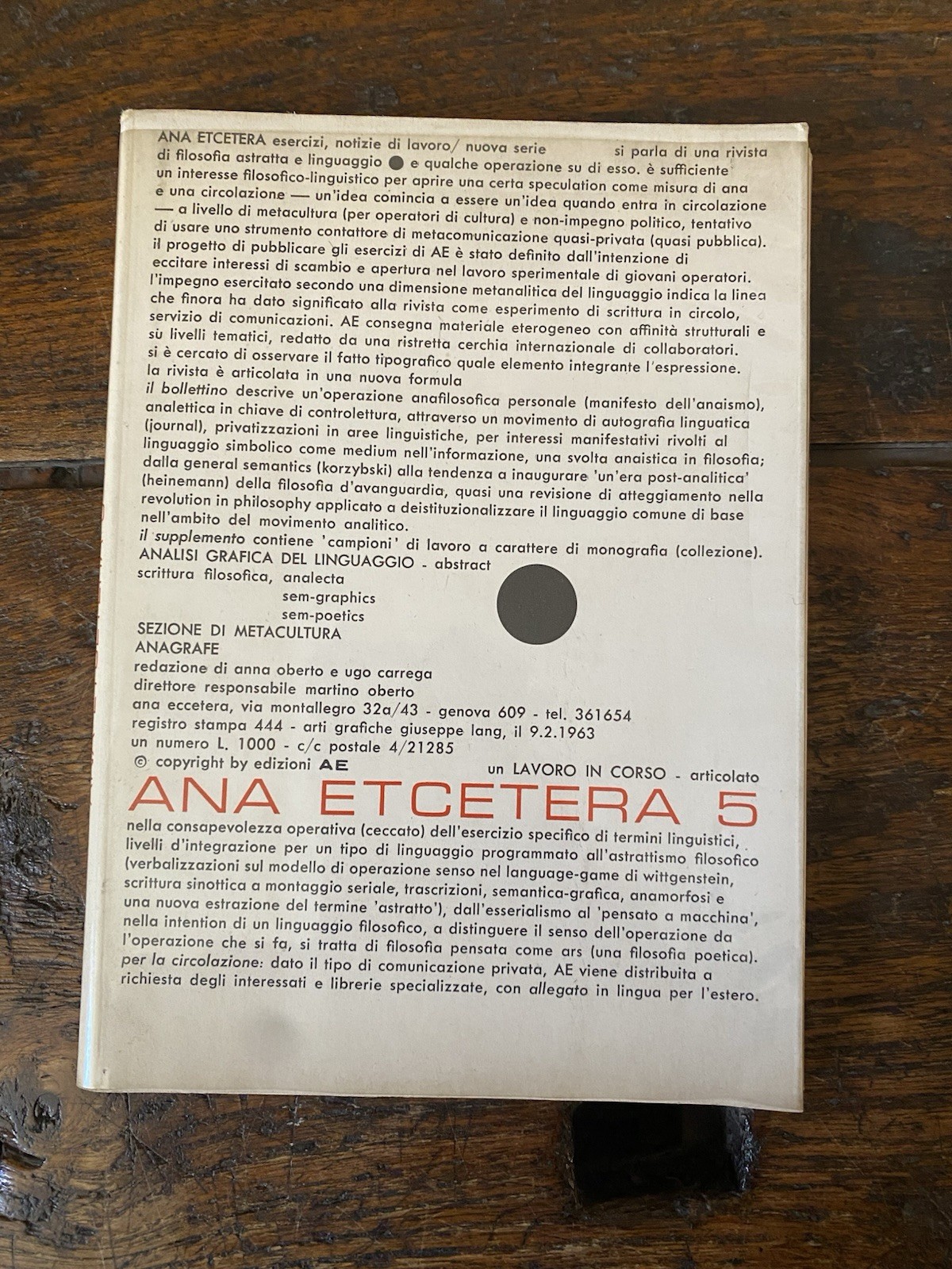 Oberto Anna Carrega Ugo Ana Etcetera 5 Genova Edizioni AE …