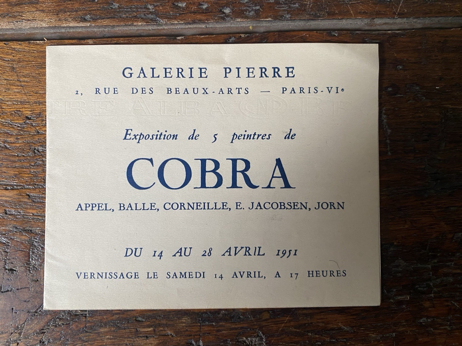 Ragon Michel Invito pieghevole 11 x 13 cm. Cobra Paris …