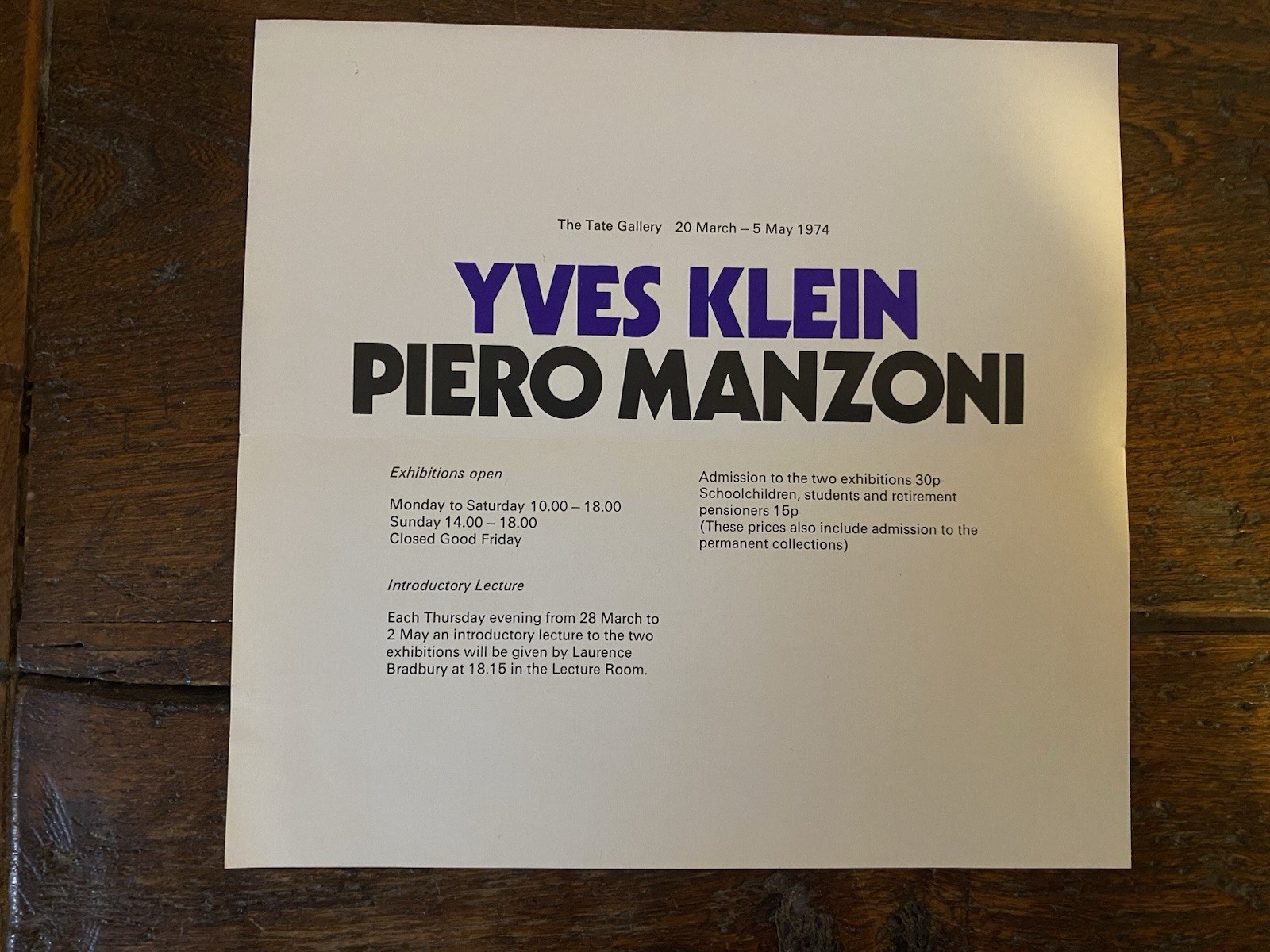 Yves Klein Piero Manzoni Invito pieghevole 20 x 21 cm. …