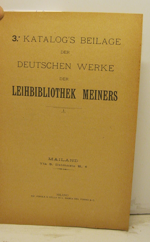 1o Katalog's Beilage der Deutschen Werke der Leihbibliothek Meiners; 2o …