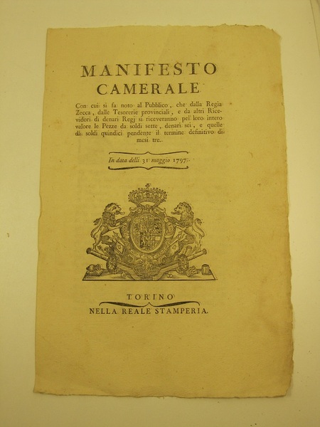 MANIFESTO CAMERALE - .dalla Regia Zecca e Tesorerie provinciali.si riceveranno …