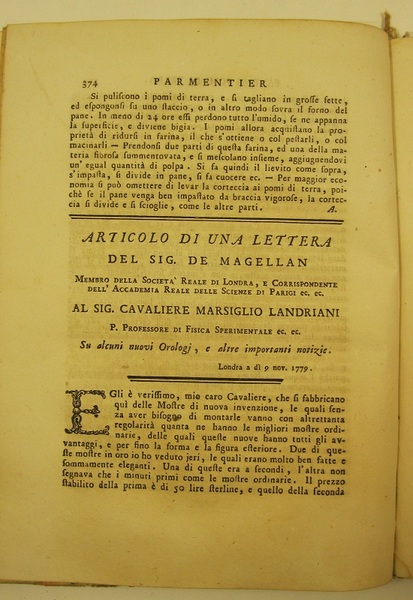 Articolo di una lettera del sig. De Magellan. al sig. …