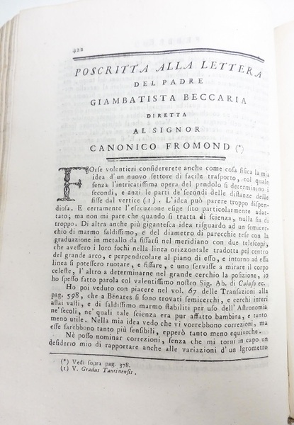 Poscritta alla lettera del padre Giambatista Beccaria diretta al signor …