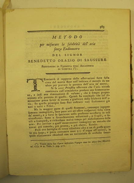 Metodo per misurare la salubrita' dell'aria senza eudiometro
