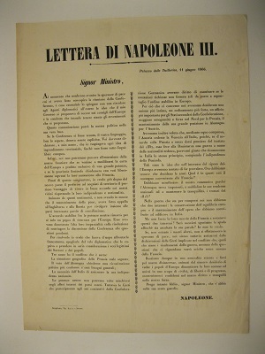 Lettera di Napoleone III. Palazzo delle Tuileries 11 giugno 1866. …