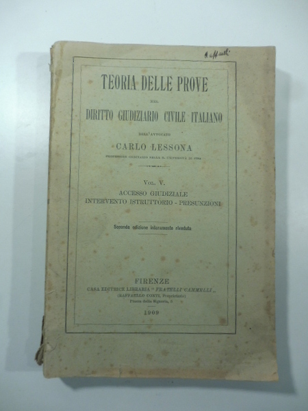 Teoria delle prove nel diritto giudiziario civile italiano. Vol. V. …