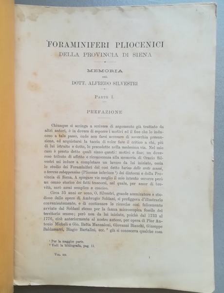 Foraminiferi pliocenici della provincia di Siena. Memoria. Parte prima