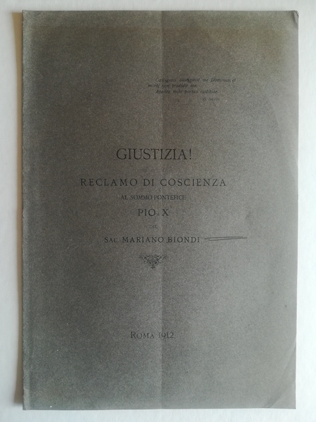 Giustizia! Reclamo di coscienza al sommo Pontefice Pio X