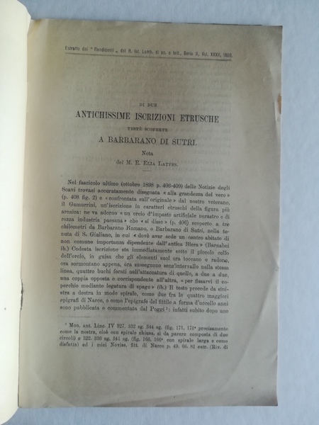 Di due antichissime iscrizioni etrusche a Barbarano di Sutri. Nota