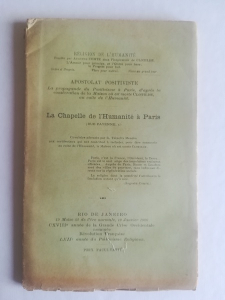 La Chapelle de l'Humanite' a Paris. Circulaire adressee. aux occidentaux …