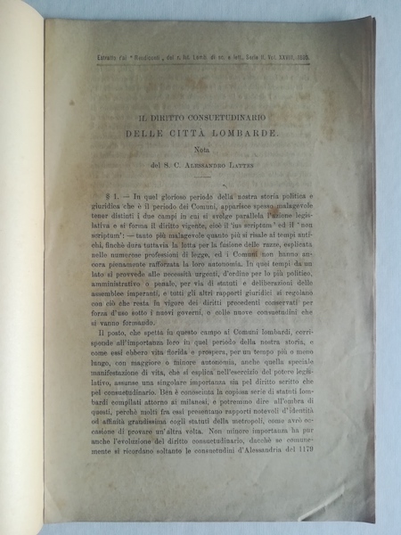 Il diritto consuetudinario delle citta' lombarde. Nota