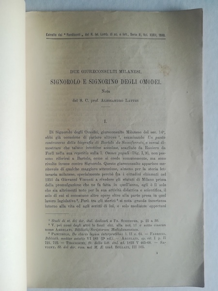 Due giureconsulti milanesi Signorolo e Signorino Degli Omodei. Nota