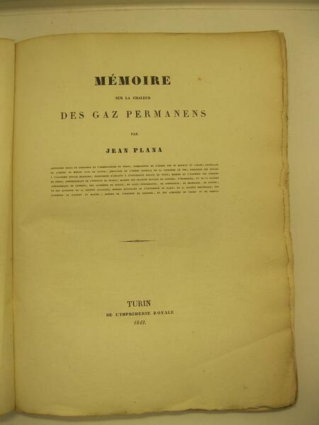 Memoire sur le chaleur des gaz permanens par J. Plana