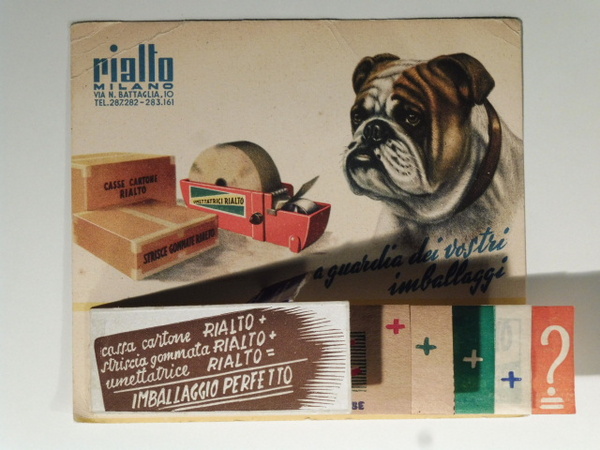 Rialto. Milano. A guardia dei vostri imballaggi. (Cartoncino pubblicitario - …