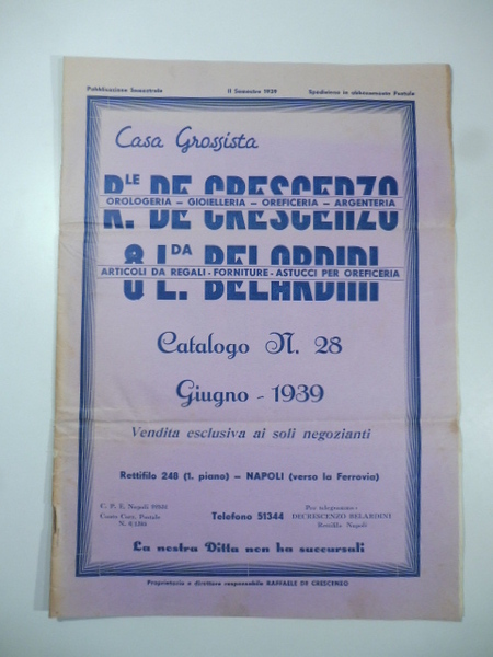 Casa grossista R. De Crescenzo & L. Belardini. Catalogo Giugno …