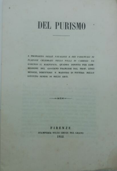 Del Purismo. A proposito delle Natalizie e dei parentali di …