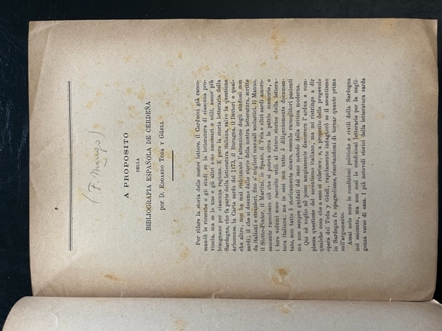 A proposito della Bibliografia espanola de Cerdena por D. Edoardo …
