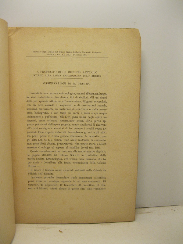 A proposito di un recente articolo intorno alla fauna entomologica …
