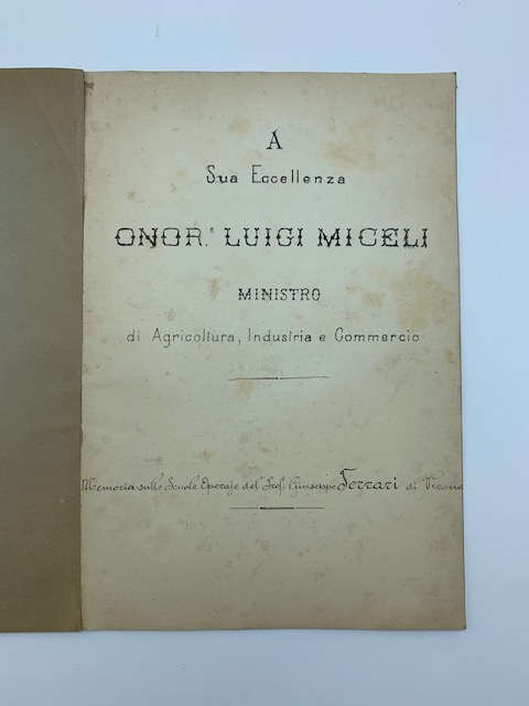 A Sua Eccellenza onor. Luigi Miceli Ministro di Agricoltura, Industria …