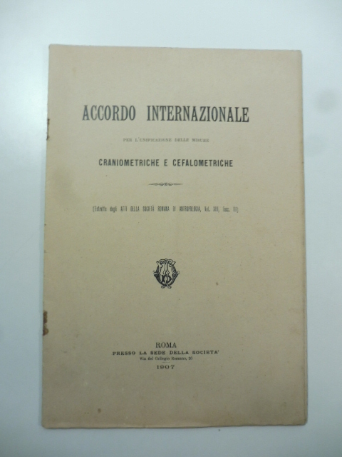 Accordo internazionale per l'unificazione delle misure craniometriche e cefalometriche