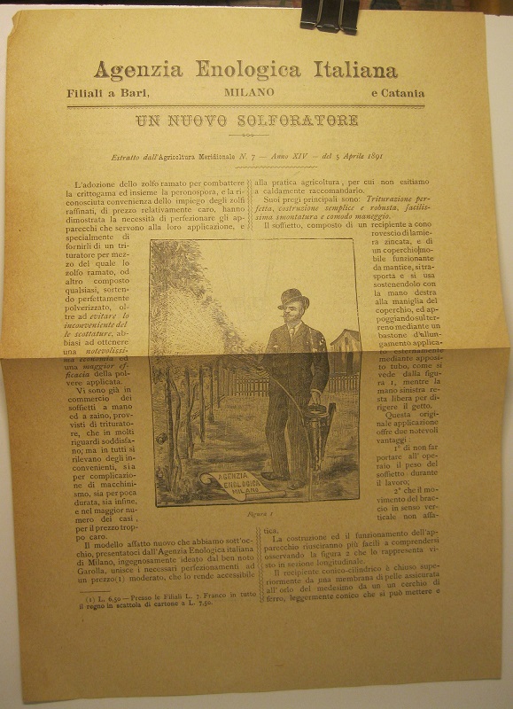 Agenzia enologica italiana. Un nuovo solforatore
