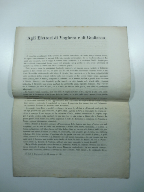 Agli elettori di Voghera e di Godiasco