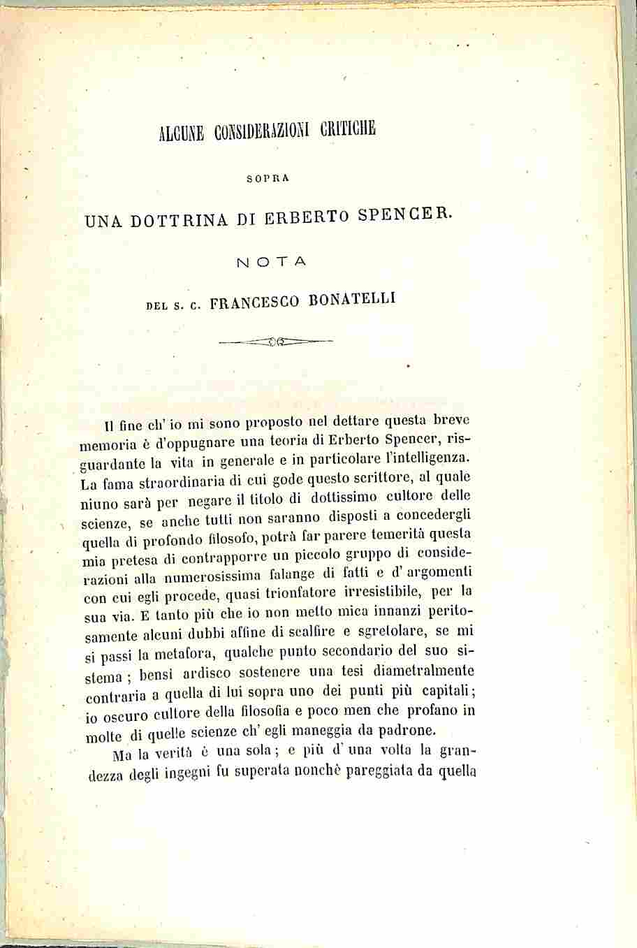 Alcune considerazioni critiche sopra una dottrina di Erberto Spencer