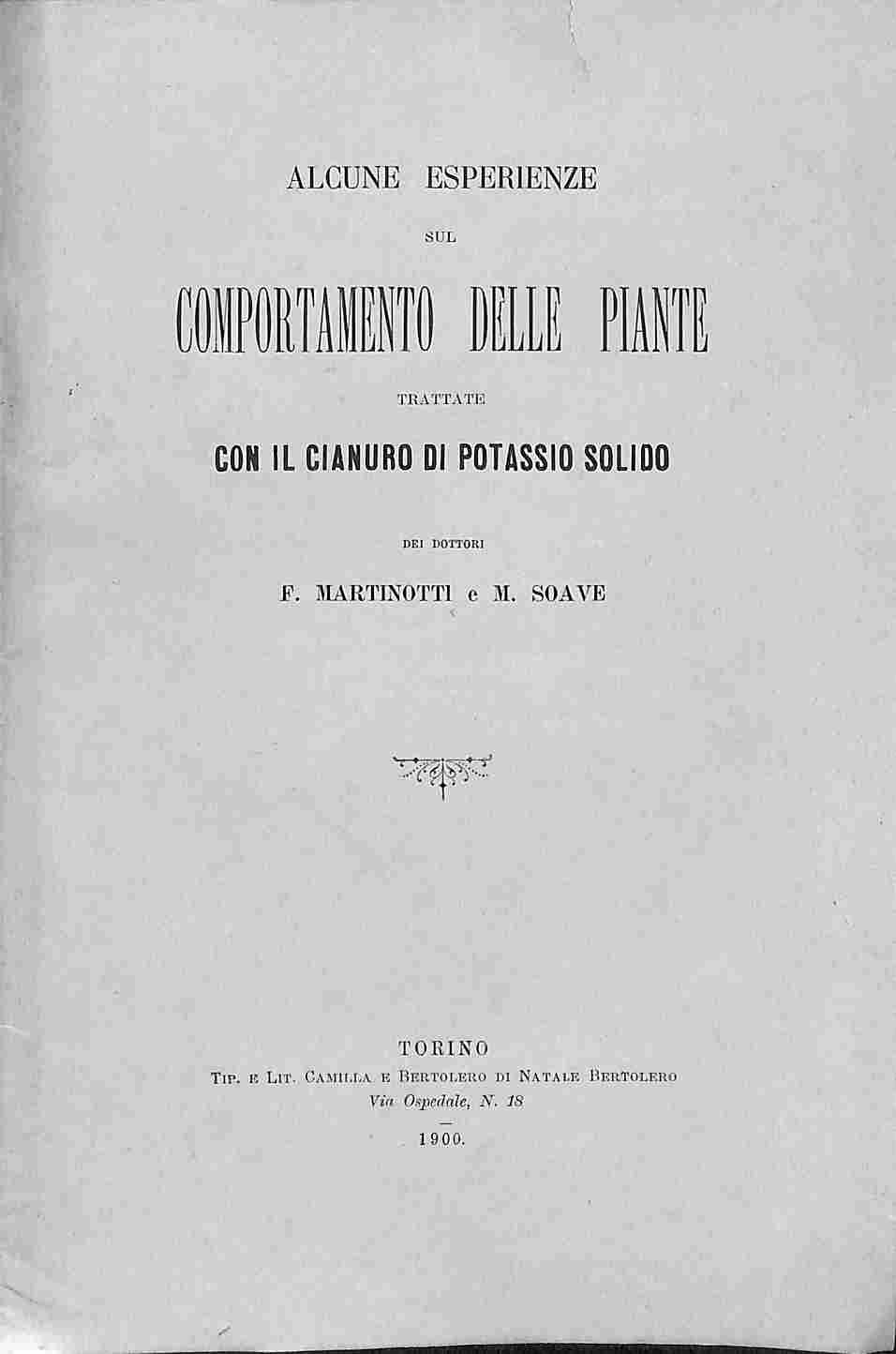 Alcune esperienze sul comportamento delle piante trattate con il cianuro …