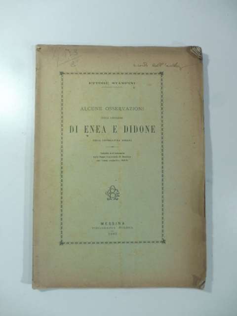 Alcune osservazioni sulla leggenda di Enea e Didone nella letteratura …