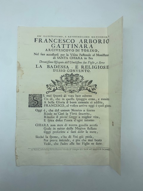 All'Illustrissimo e Reverendissimo Monsignor Francesco Arborio Gattinara.nel suo accostarsi per …