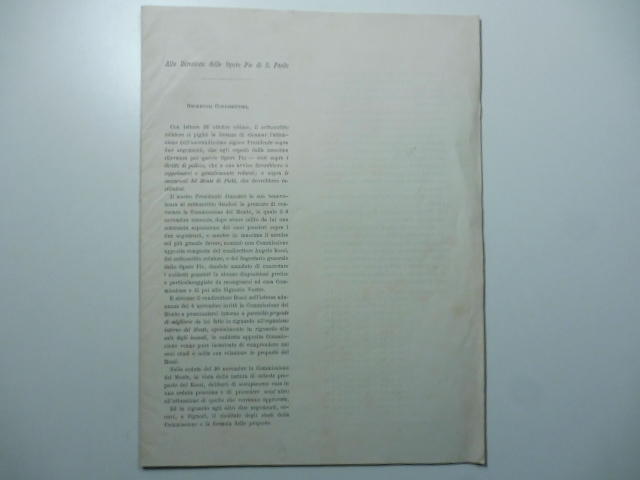 Alla Direzione delle Opere Pie di S. Paolo