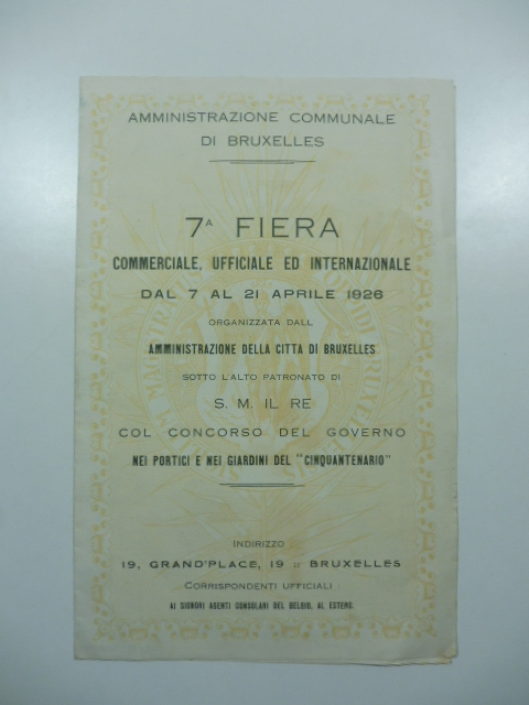 Amministrazione comunale di Bruxelles. Settima fiera commerciale. Pieghevole pubblicitario